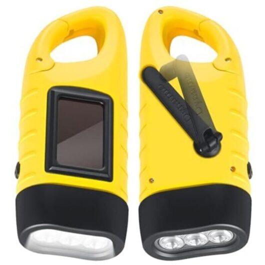Set of 2 hand-crank flashlights, LED solar flashlight with carabiner, waterproof dynamo flashlight for camping, power outages and outdoor activities