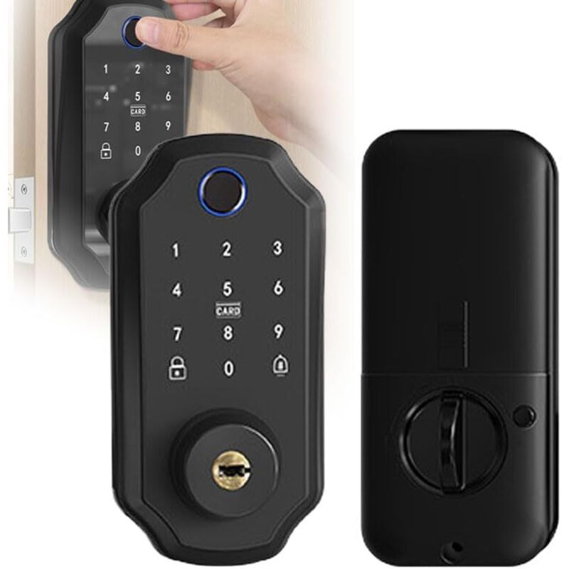 Smart Electronic Lock with Cylinder - Automatic or Manual Unlock via Fingerprint, App, Card, Code or Key, with Emergency Power Supply, for Doors and