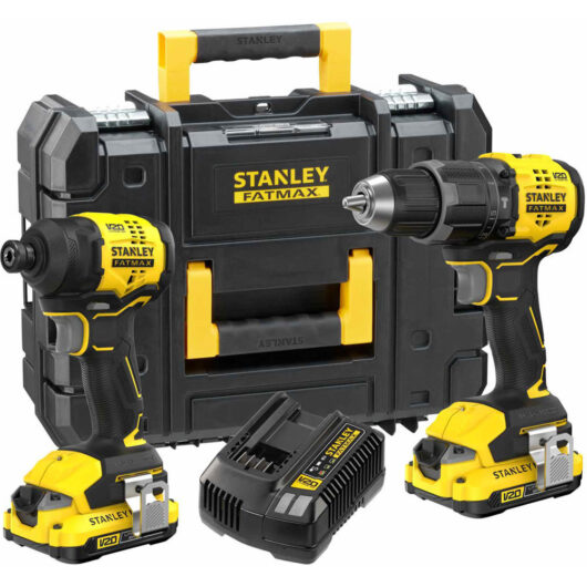 Stanley FatMax V20 2 Piece 18v Cordless Power Tool Kit 2 x 2ah Li-ion Charger Case