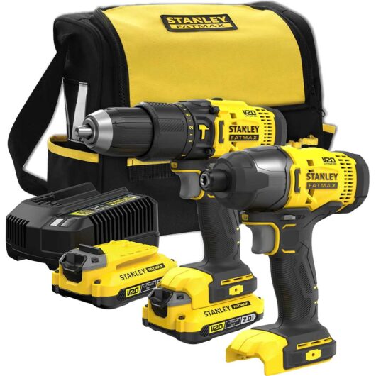 Stanley Fatmax V20 SFMCK465D2S 18v Cordless Combi Drill and Impact Driver Power Tool Kit 2 x 2ah Li-ion Battery Charger Bag