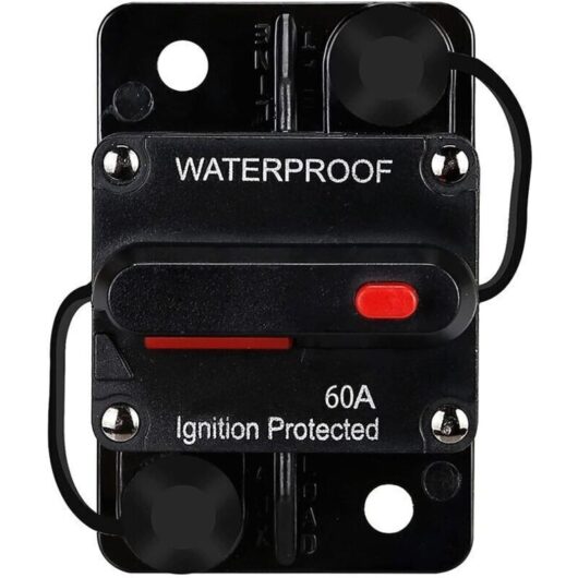 Waterproof Circuit Breaker with Manual Reset, 12V-48V DC, 60A, for Protecting the Power Supply of Boats, Trolling Motors, and Marine Vehicles