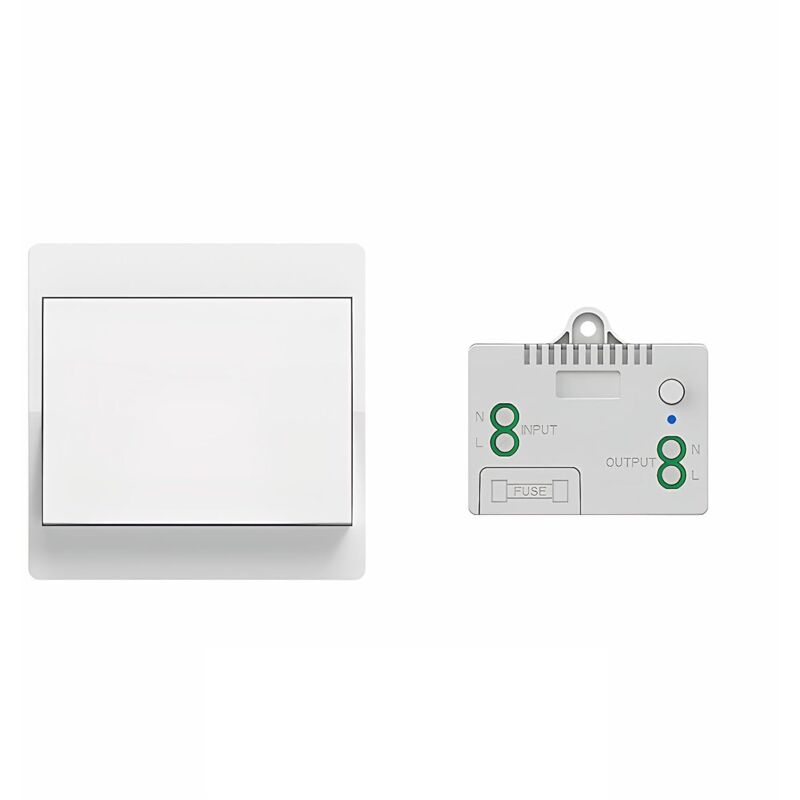 Wireless switch with its own power supply. Waterproof remote control switch for residential use. No batteries required. Ideal for bathrooms,