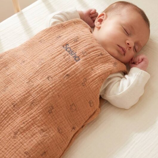 Customisable summer baby sleeping bag in organic cotton muslin cloth, JUNGLE printed brown