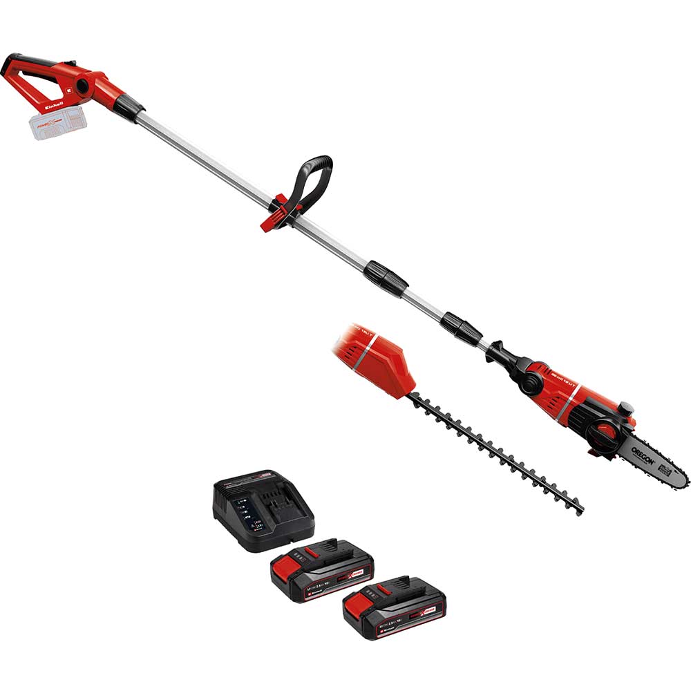 Einhell GE-HC 18 Li T 18v Cordless Telescopic Pole Pruner and Hedge Trimmer 2 x 2.5ah Li-ion Battery Charger