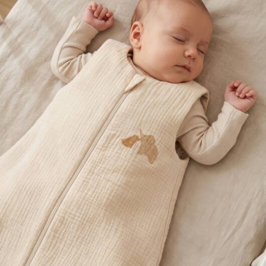 Sleeping Bag with Central Opening in Cotton Muslin for Babies, BABYLON ecru