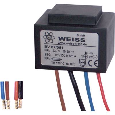 Weiss Elektrotechnik 07/051 Compact PSU transformer 1 x 230 V 1 x 12 V DC 7.50 W 625 mA