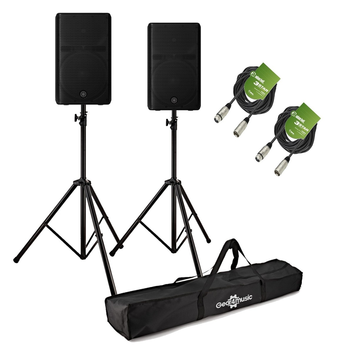 Yamaha DXR12 MK3 12" Active PA Speaker Bundle with Stands and Cables